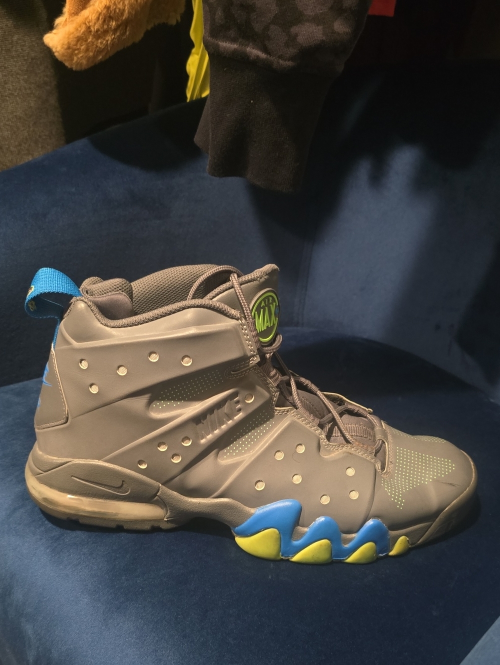 Nike Men’s Gray High-Top Athletic Sneakers with Blue and Yellow Accents